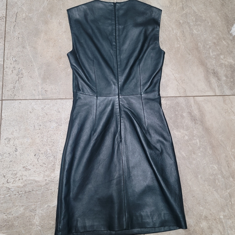 Maje Twist-front Lamb Leather Mini Dress Dark Green Sleeveless - Picture 7 of 9